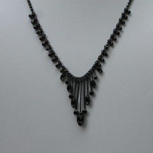 Monet Black Rhinestone Small Fringe Necklace